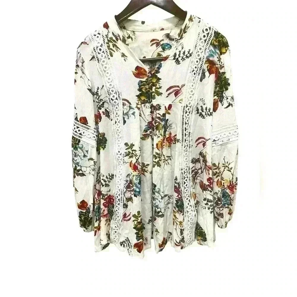 Bohemian Floral Peasant Top With Embroidery Accents Size Medium No Brand‎